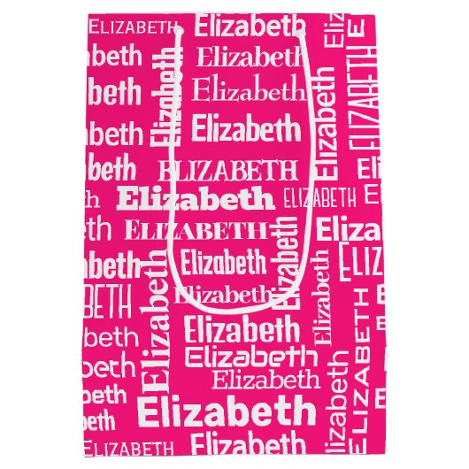 Witte ELIZABETH naam op roze Medium Cadeauzakje (Achterkant)