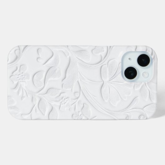 Witte Embossed Bloemen Patroon Telefoonhoes Case-Mate iPhone Case (Achterkant (horizontaal))