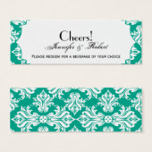 Witte Emerald Groene Damast Bruiloft Drink Ticket Mini Visitekaartjes (Voorkant /achterkant)