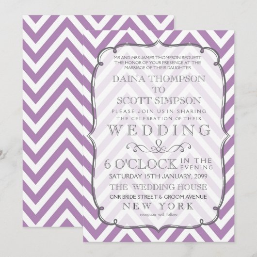 Witte en Afrikaanse Violet Chevron Stripes Wedding Kaart (Voorkant / Achterkant)