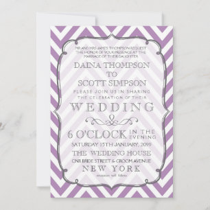 Witte en Afrikaanse Violet Chevron Stripes Wedding Kaart
