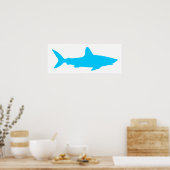 Witte en Aqua Blauwe haai Poster (Keuken)