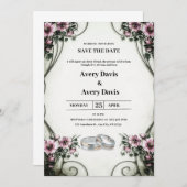 Witte en beige bloemen bruiloft uitnodiging (Voorkant / Achterkant)