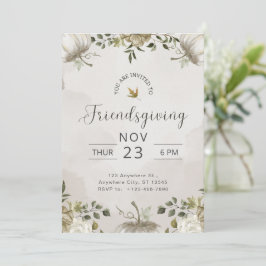 Witte en beige bloemenvrienden thanksgiving diner kaart
