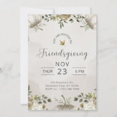 Witte en beige bloemige Friendsgiving-diner Kaart (Voorkant)