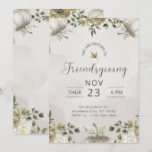 Witte en beige bloemige Friendsgiving-diner Kaart (Voorkant / Achterkant)