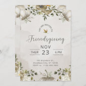 Witte en beige bloemrijke Friendsgiving-diner  Kaart (Voorkant / Achterkant)
