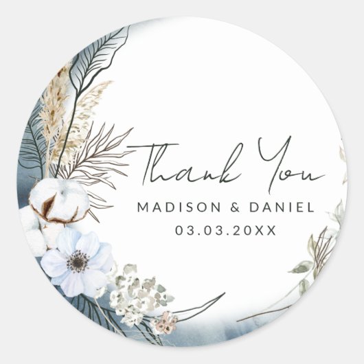 Witte en Beige Boho Floral Ronde Sticker (Voorkant)