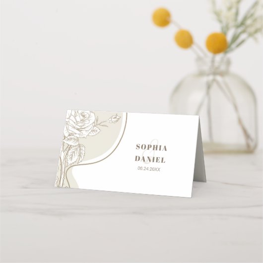 Witte en beige Rozen Plaatskaartje (Achterkant)