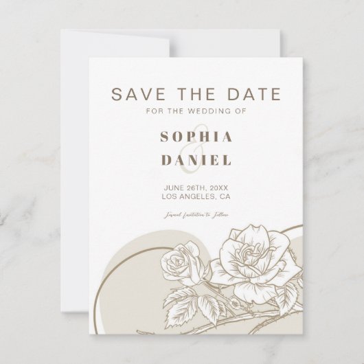 Witte en beige Rozen Save The Date (Voorkant)