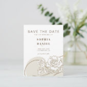 Witte en beige Rozen Save The Date (Staand voorkant)