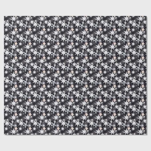 Witte en beige sterren. Zwarte achtergrond. Kerstm Cadeaupapier (Vlak)