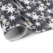 Witte en beige sterren. Zwarte achtergrond. Kerstm Cadeaupapier (Rol Hoek)