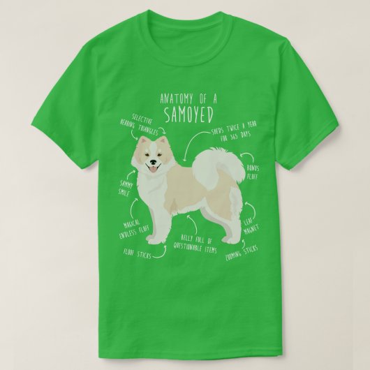 Witte en Biscuit Samoyed Hond Anatomie T-shirt (Design voorkant)