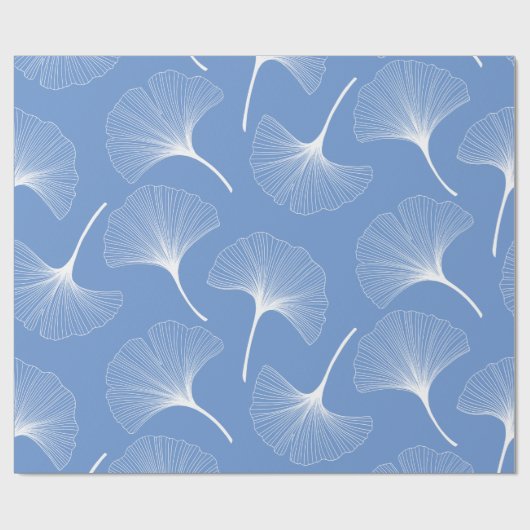 Witte en blauwe abstracte bladeren cadeaupapier (Vlak)