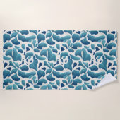 Witte en blauwe Abstracte bladeren | Kustdoornhand Strandlaken (Voorkant)