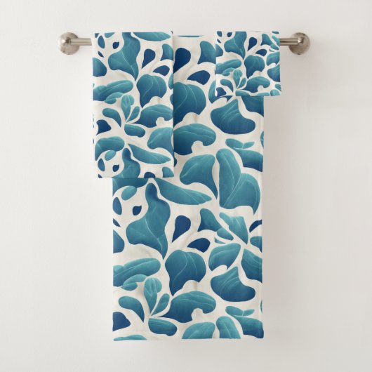 Witte en blauwe Abstracte bladeren | Kustpatroon Bad Handdoek (Insitu)