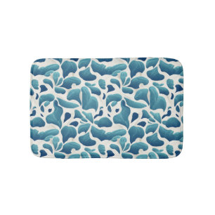 Witte en blauwe Abstracte bladeren Kustpatroon Badmat