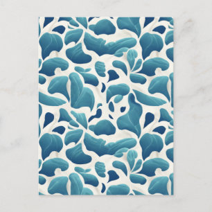 Witte en blauwe Abstracte bladeren Kustpatroon Briefkaart