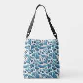 Witte en blauwe Abstracte bladeren | Kustpatroon Crossbody Tas (Achterkant)
