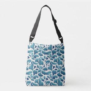 Witte en blauwe Abstracte bladeren   Kustpatroon Crossbody Tas