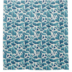 Witte en blauwe Abstracte bladeren   Kustpatroon Douchegordijn