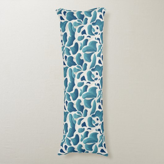 Witte en blauwe Abstracte bladeren | Kustpatroon Lichaamskussen (Voorkant Verticaal)