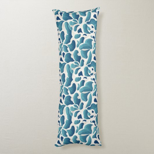 Witte en blauwe Abstracte bladeren | Kustpatroon Lichaamskussen (Achterkant (Verticaal))
