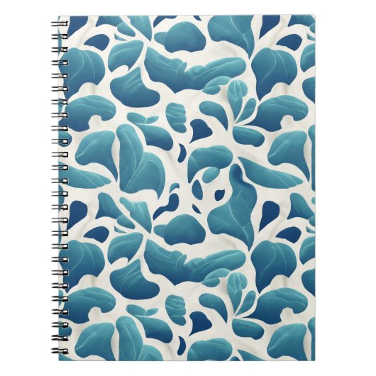 Witte en blauwe Abstracte bladeren | Kustpatroon Notitieboek (Voorkant)
