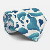 Witte en blauwe Abstracte bladeren | Kustpatroon Stropdas (Opgerold)