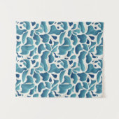 Witte en blauwe Abstracte bladeren | Kustpatroon Wandkleed (Voorkant (horizontaal))