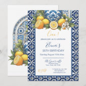 Witte en blauwe Amalfi keramische vaas citroenen I Kaart (Voorkant / Achterkant)