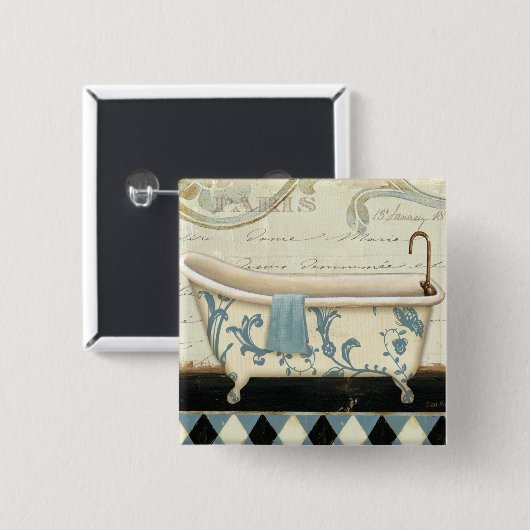 Witte en Blauwe Bath Tub Vierkante Button 5,1 Cm (Voorkant /achterkant)