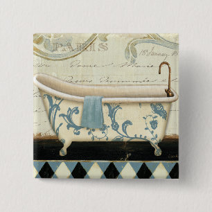 Witte en Blauwe  Bath Tub Vierkante Button 5,1 Cm