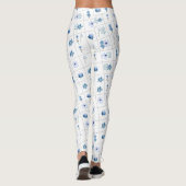 Witte en blauwe bloem leggings (Achterkant)