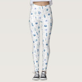 Witte en blauwe bloem leggings (Voorkant)