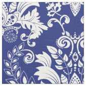 Witte en blauwe  bloemdamast stof (Close Up)