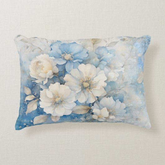 Witte en blauwe bloemen  accent kussen (Voorkant)