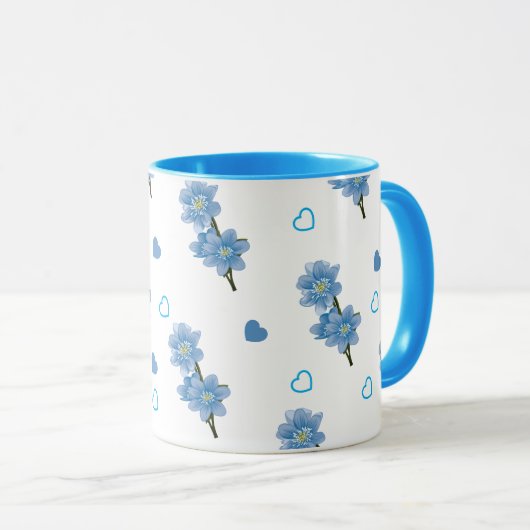 Witte en Blauwe Bloemen Koffie Mok (Voorkant rechts)