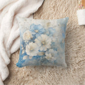 Witte en Blauwe Bloemen Kussen (Deken)