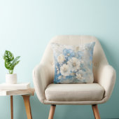 Witte en Blauwe Bloemen Kussen (Stoel)