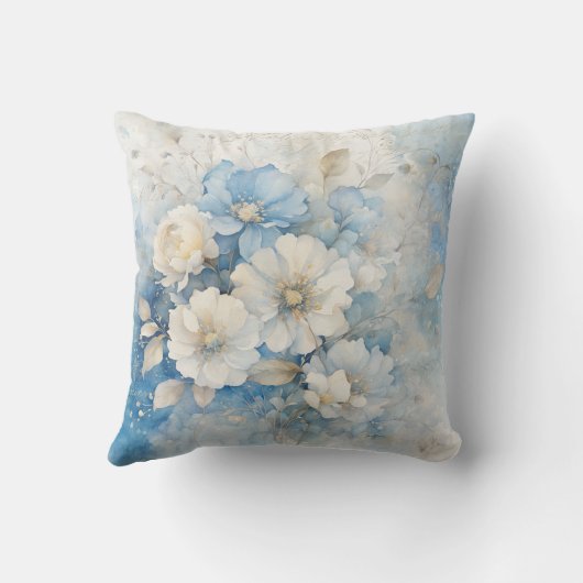 Witte en Blauwe Bloemen Kussen (Achterkant)