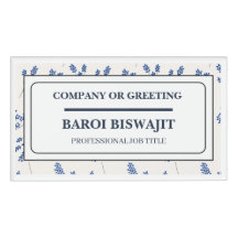 Witte en blauwe bloemen naamkaartje