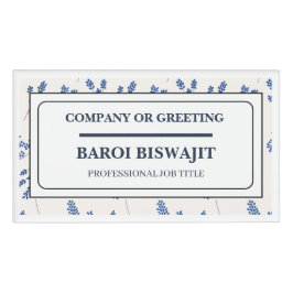 Witte en blauwe bloemen naamkaartje naambadge