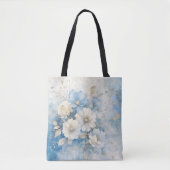 Witte en blauwe bloemen tote bag (Voorkant)