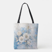 Witte en blauwe bloemen tote bag (Achterkant)