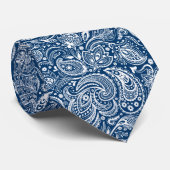 Witte en blauwe bloemige Paisley Stropdas (Opgerold)