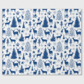 Witte en blauwe bosrijke rendieren cadeaupapier (Vlak)