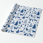 Witte en blauwe bosrijke rendieren cadeaupapier (Uitgerold)