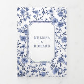 Witte en Blauwe Chinoiserie Crest QR Code Huwelijk Drieluik Uitnodiging (Cover)